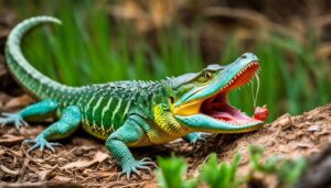 Caiman lizard enjoying a nutritious meal